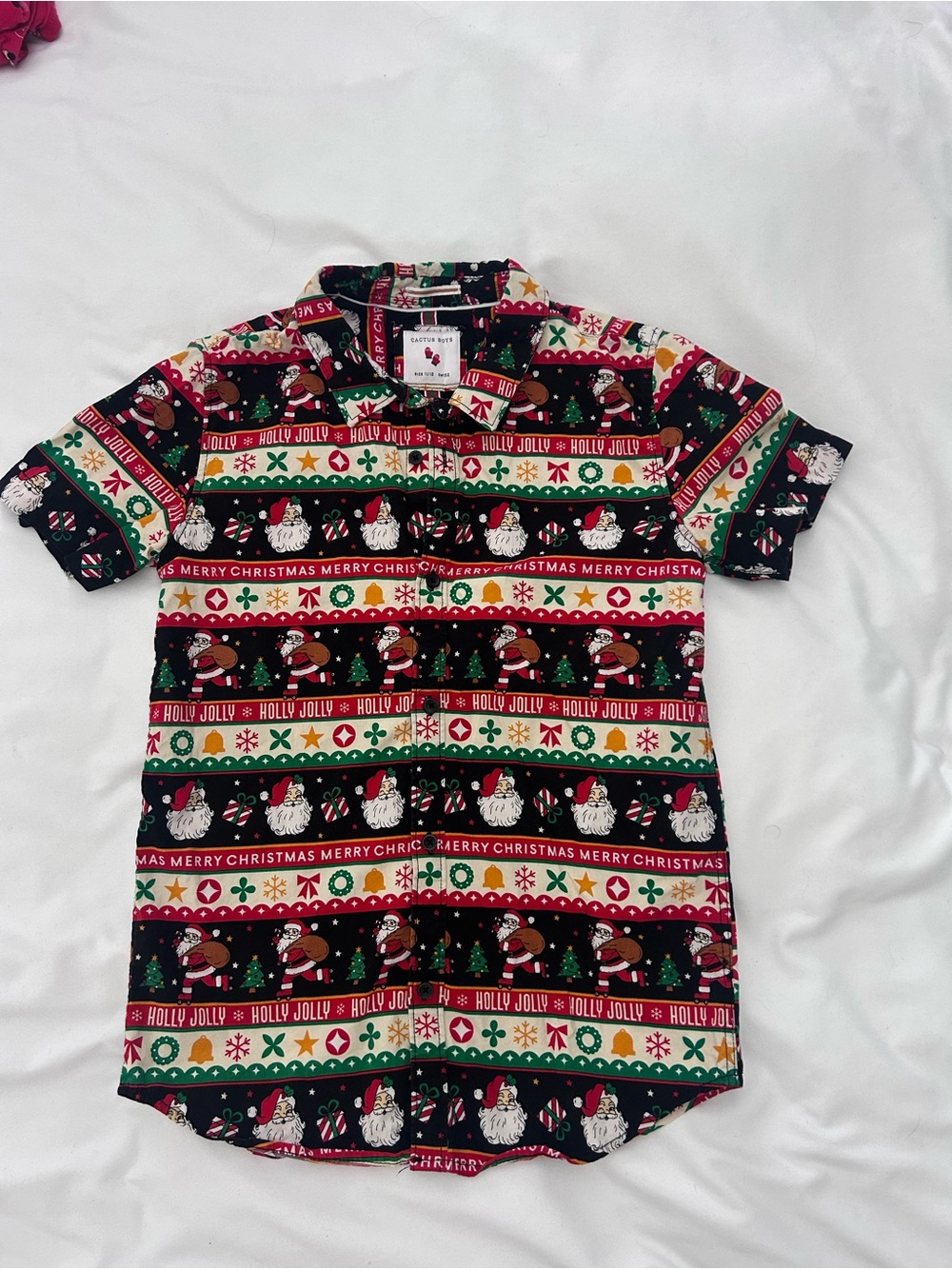 Cactus Kids Holiday Button-Down Shirt in Black, Red, Green, White